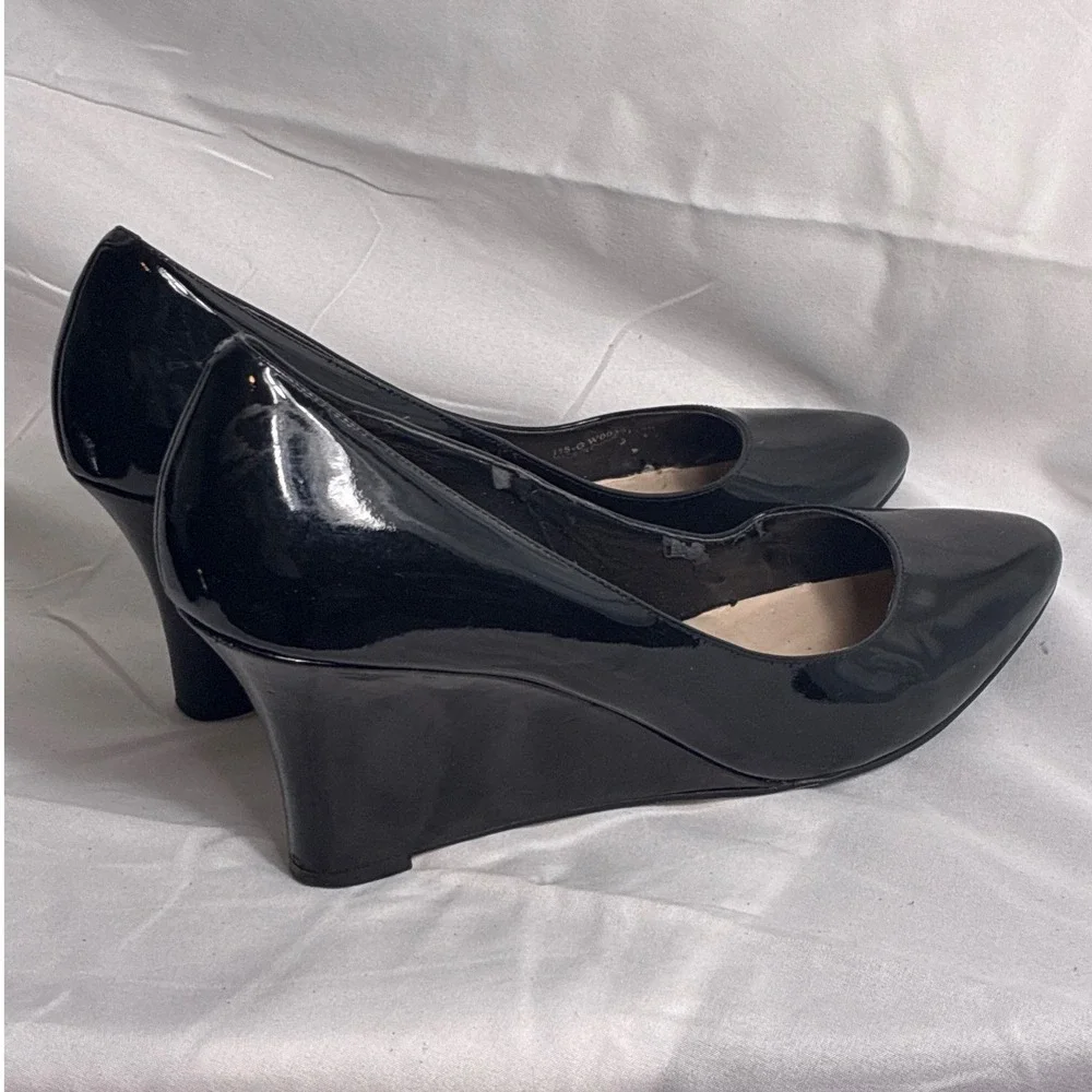 Cole Haan Grand.OS Black Patent Leather Wedge Pumps Shoes W00361‎ Womens 10B